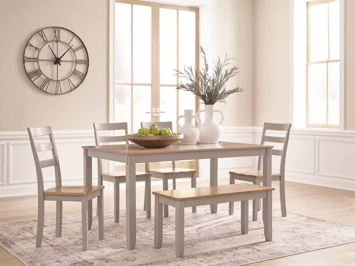 Harperfeld Natural/Gray Dining Table and 4 Chairs and Bench (Set of 6) from Ashley - Luna Furniture
