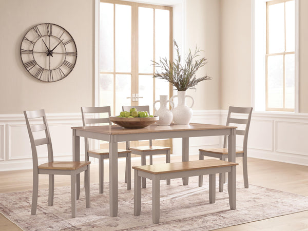 Harperfeld Natural/Gray Dining Table & 4 Chairs and Bench