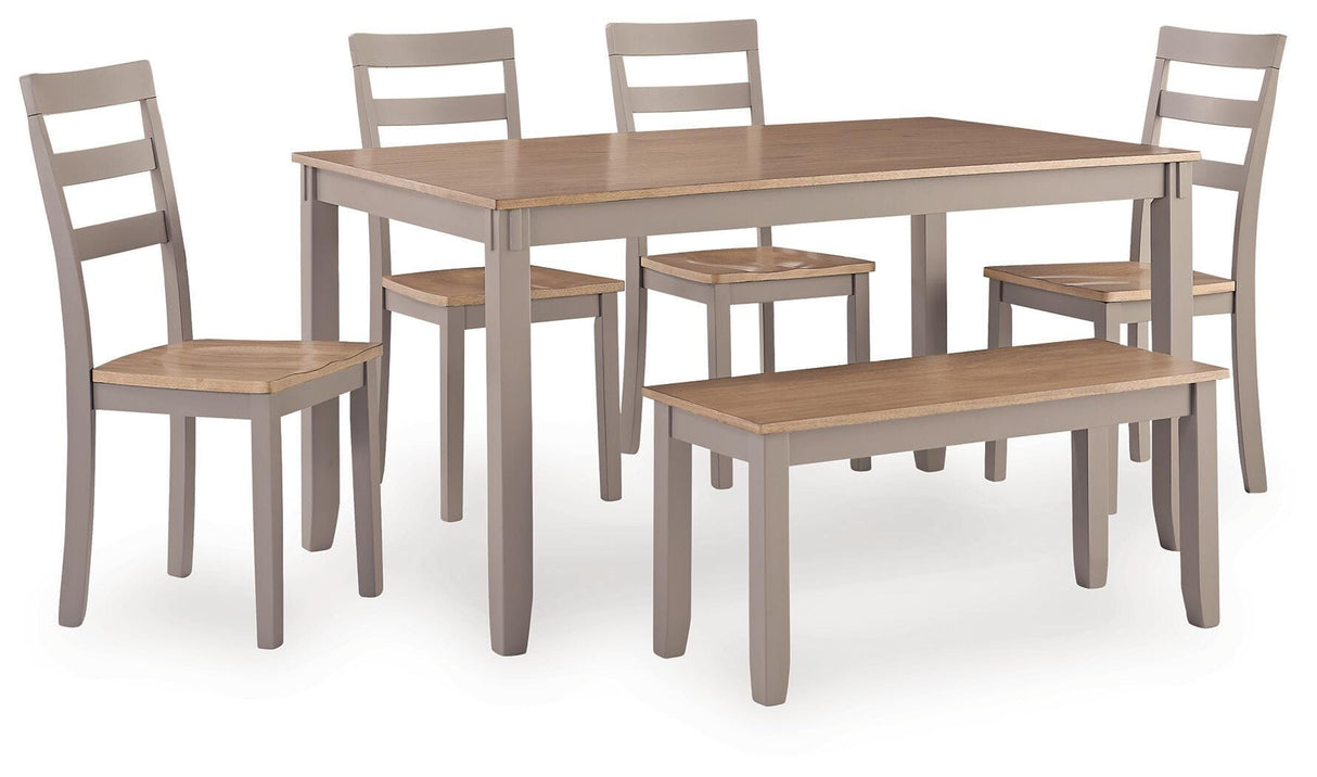 Harperfeld Natural/Gray Dining Table and 4 Chairs and Bench (Set of 6) from Ashley - Luna Furniture