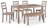 Harperfeld Natural/Gray Dining Table and 4 Chairs and Bench (Set of 6) from Ashley - Luna Furniture