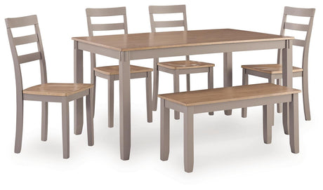 Harperfeld Natural/Gray Dining Table & 4 Chairs and Bench from Ashley - Luna Furniture
