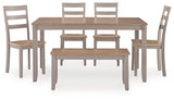 Harperfeld Natural/Gray Dining Table and 4 Chairs and Bench (Set of 6) from Ashley - Luna Furniture