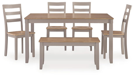 Harperfeld Natural/Gray Dining Table & 4 Chairs and Bench from Ashley - Luna Furniture