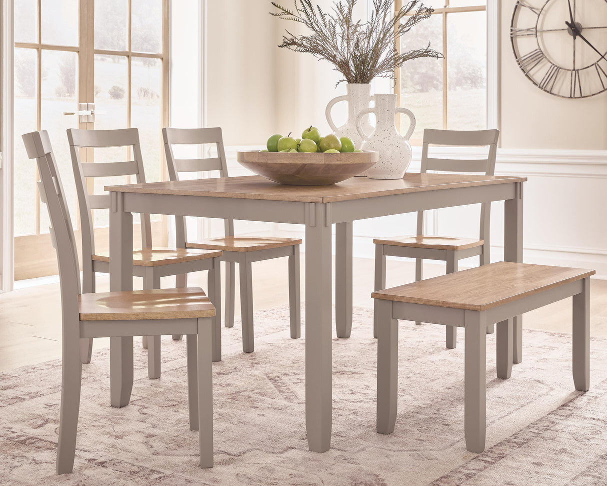 Harperfeld Natural/Gray Dining Table and 4 Chairs and Bench (Set of 6) from Ashley - Luna Furniture