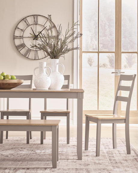Harperfeld Natural/Gray Dining Table & 4 Chairs and Bench from Ashley - Luna Furniture
