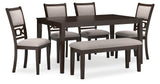 Langwest Brown Dining Table and 4 Chairs and Bench, Set of 6 from Ashley - Luna Furniture