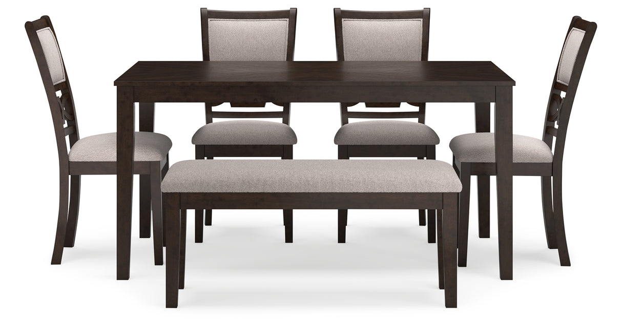 Langwest Brown Dining Table and 4 Chairs and Bench, Set of 6 from Ashley - Luna Furniture