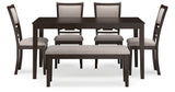Langwest Brown Dining Table and 4 Chairs and Bench, Set of 6 from Ashley - Luna Furniture