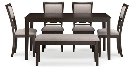 Langwest Brown Dining Table and 4 Chairs and Bench (Set of 6) from Ashley - Luna Furniture
