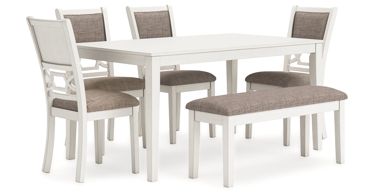 Erinberg Antique White Dining Table and 4 Chairs and Bench (Set of 6) from Ashley Furniture - Luna Furniture