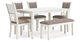 Erinberg Antique White Dining Table and 4 Chairs and Bench (Set of 6) from Ashley Furniture - Luna Furniture