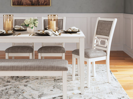 Erinberg Antique White Dining Table and 4 Chairs and Bench (Set of 6) from Ashley Furniture - Luna Furniture