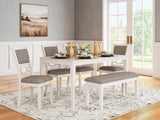 Erinberg Antique White Dining Table and 4 Chairs and Bench (Set of 6) from Ashley Furniture - Luna Furniture