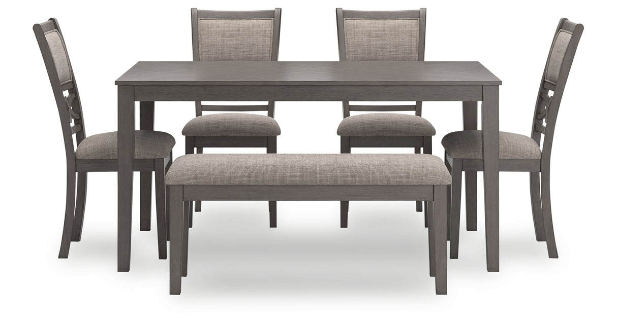 Wrenning Gray Dining Table and 4 Chairs and Bench (Set of 6) from Ashley Furniture - Luna Furniture