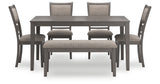 Wrenning Gray Dining Table and 4 Chairs and Bench (Set of 6) from Ashley Furniture - Luna Furniture