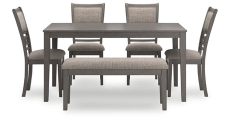 Wrenning Gray Dining Table and 4 Chairs and Bench (Set of 6) from Ashley - Luna Furniture