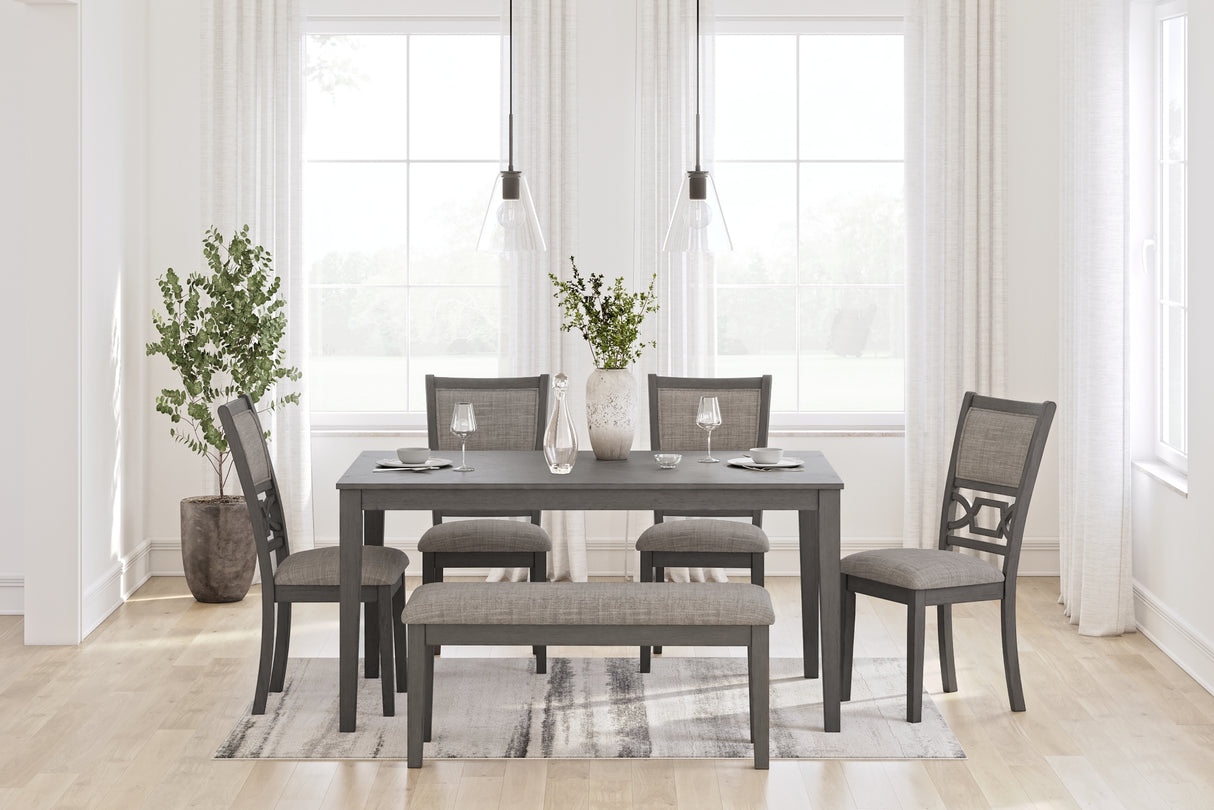 Wrenning Gray Dining Table and 4 Chairs and Bench (Set of 6) from Ashley Furniture - Luna Furniture