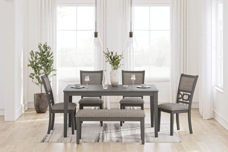 Wrenning Gray Dining Table and 4 Chairs and Bench (Set of 6) from Ashley - Luna Furniture