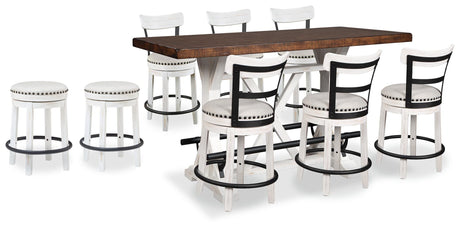 Valebeck White/Brown Counter Height Dining Table and 8 Barstools from Ashley Furniture - Luna Furniture