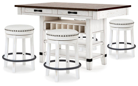 Valebeck White/Brown Multi Counter Height Dining Table and 4 Barstools from Ashley Furniture - Luna Furniture
