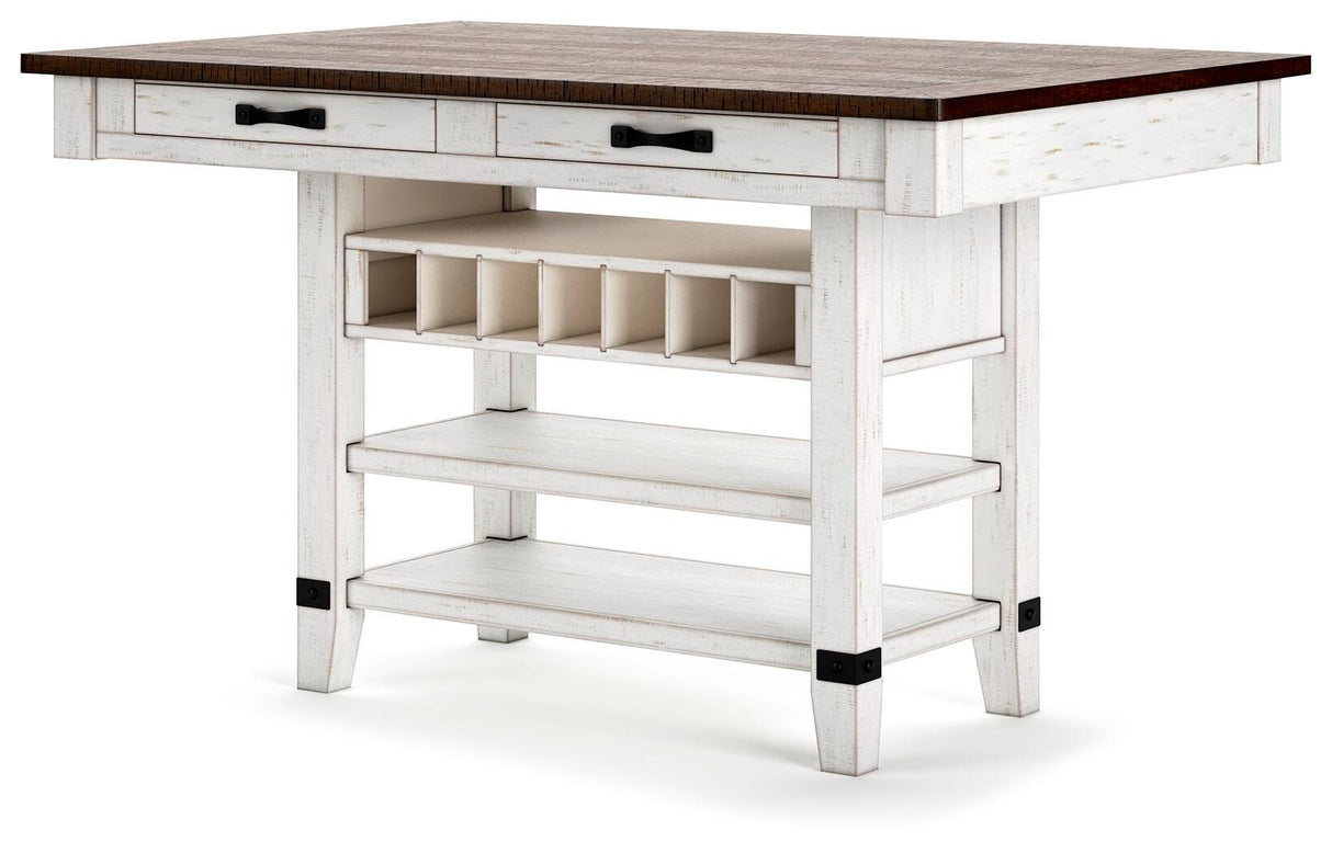 Valebeck White/Brown Counter Height Dining Table and 6 Barstools