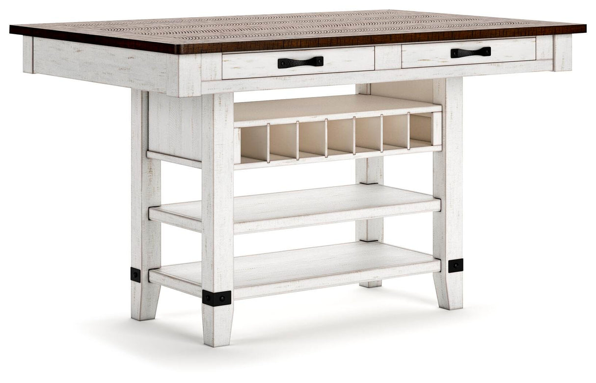 Valebeck White/Brown Counter Height Dining Table and 6 Barstools
