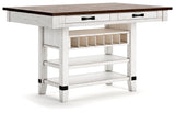 Valebeck White/Brown Counter Height Dining Table and 6 Barstools