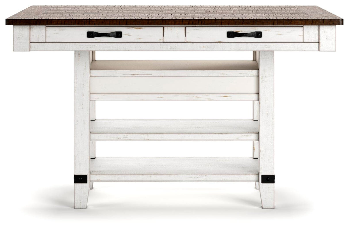 Valebeck White/Brown Counter Height Dining Table and 6 Barstools