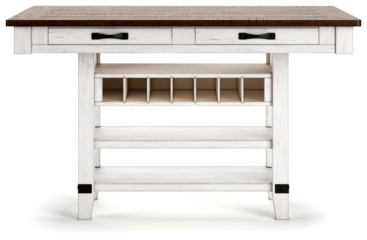 Valebeck White/Brown Counter Height Dining Table and 6 Barstools