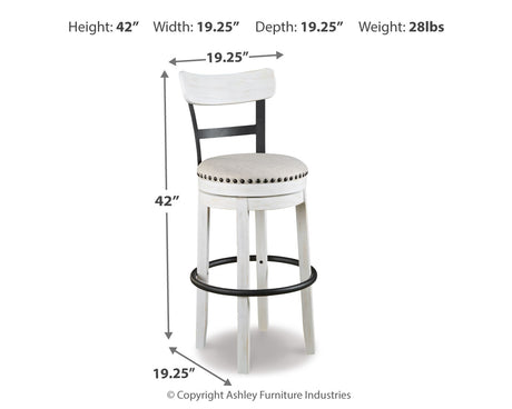 Valebeck White Bar Height Barstool from Ashley - Luna Furniture
