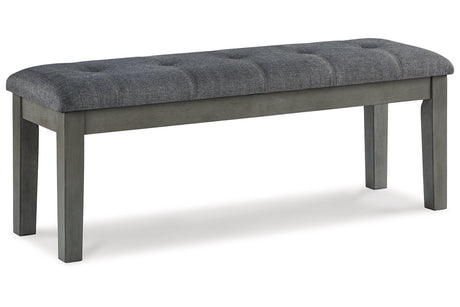 Hallanden Two-tone Gray Dining Table, 4 Chairs, and Bench from Ashley Furniture - Luna Furniture