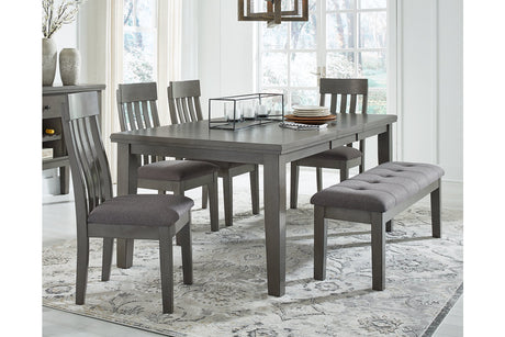 Hallanden Gray Dining Table, 4 Chairs, and Bench