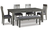 Hallanden Two-tone Gray Dining Table, 4 Chairs, and Bench from Ashley Furniture - Luna Furniture