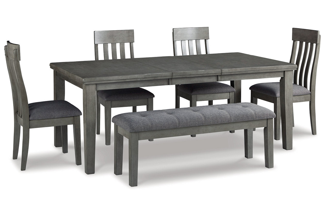 Hallanden Two-tone Gray Dining Table, 4 Chairs, and Bench from Ashley Furniture - Luna Furniture