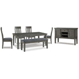 Hallanden Two-tone Gray Dining Table, 4 Chairs, and Bench with Server from Ashley Furniture - Luna Furniture
