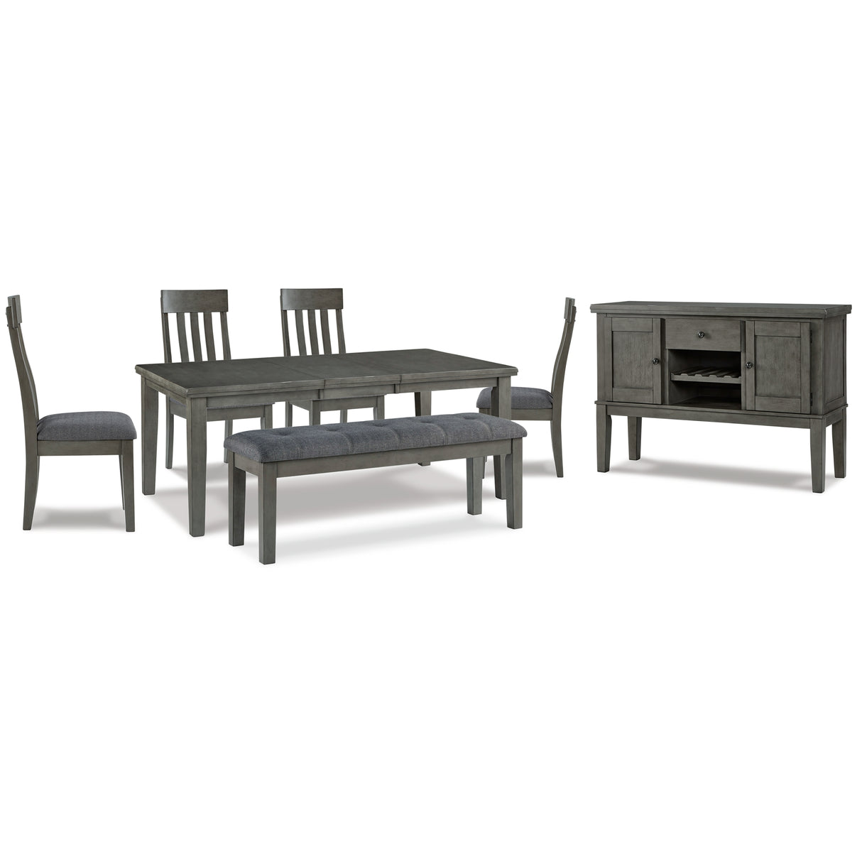Hallanden Two-tone Gray Dining Table, 4 Chairs, and Bench with Server from Ashley Furniture - Luna Furniture