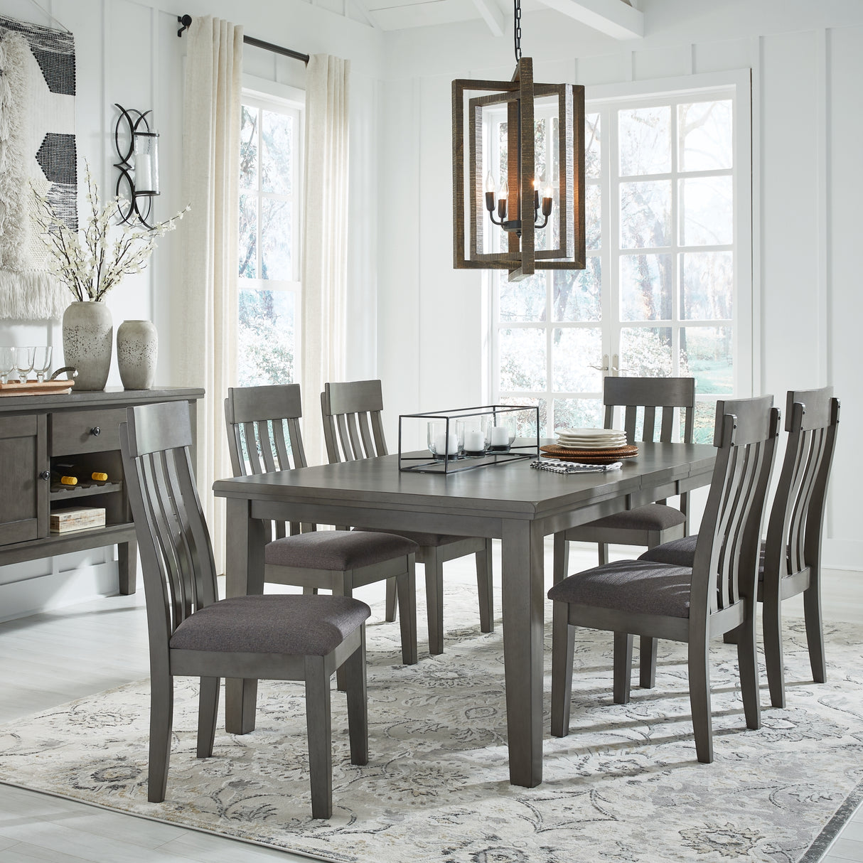Hallanden Gray Dining Table and 6 Chairs with Server from Ashley Furniture - Luna Furniture