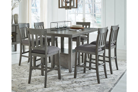 Hallanden Gray Counter Height Dining Table and 6 Barstools