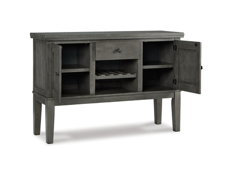 Hallanden Gray Dining Table and 6 Chairs with Server from Ashley Furniture - Luna Furniture