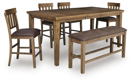 Urbinforte Light Brown Counter Height Extension Dining Table, 4 Barstools and Bench from Ashley Furniture - Luna Furniture