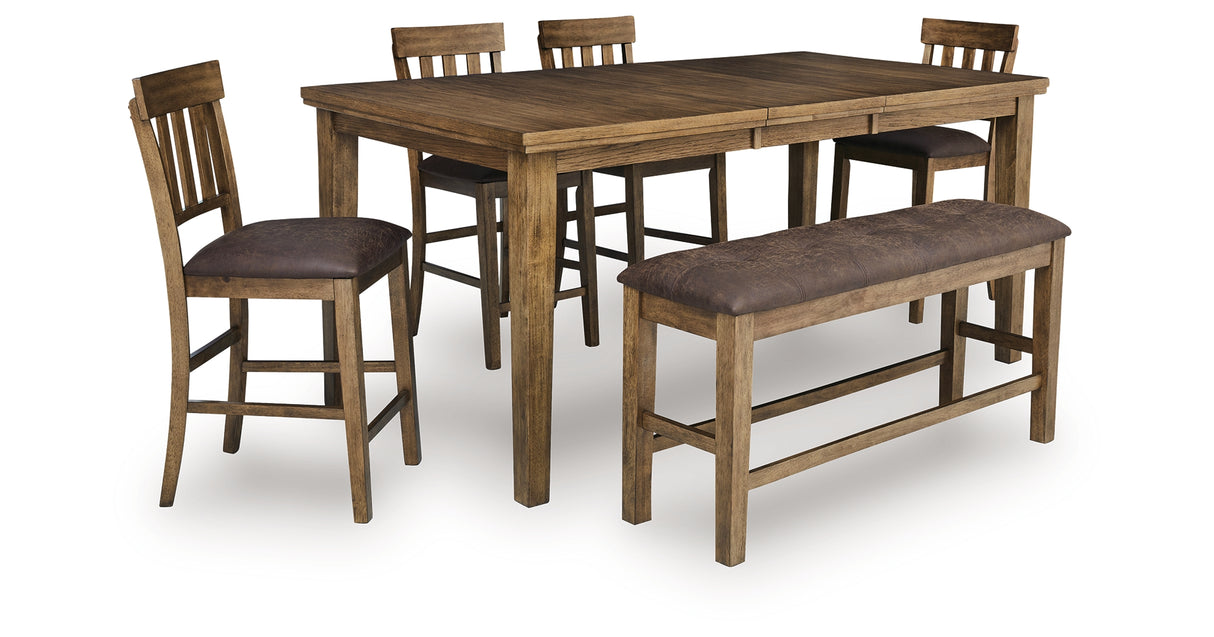 Urbinforte Light Brown Counter Height Extension Dining Table, 4 Barstools and Bench from Ashley Furniture - Luna Furniture