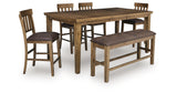 Urbinforte Light Brown Counter Height Extension Dining Table, 4 Barstools and Bench from Ashley Furniture - Luna Furniture