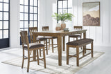 Urbinforte Light Brown Counter Height Extension Dining Table, 4 Barstools and Bench from Ashley - Luna Furniture