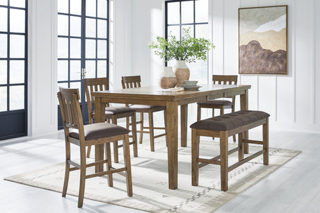 Urbinforte Light brown Counter Height Extension Dining Table, 4 Barstools and Bench from Ashley - Luna Furniture