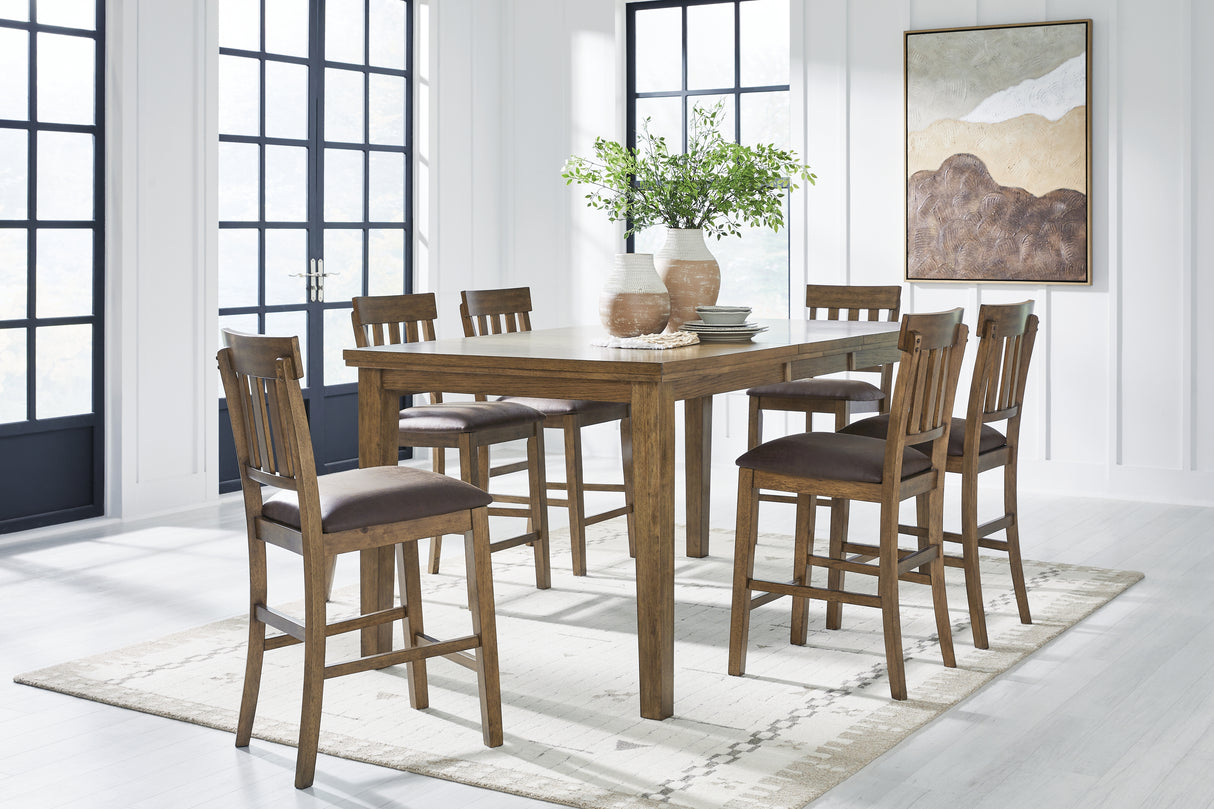 Urbinforte Light brown Counter Height Extension Dining Table and 6 Barstools from Ashley - Luna Furniture