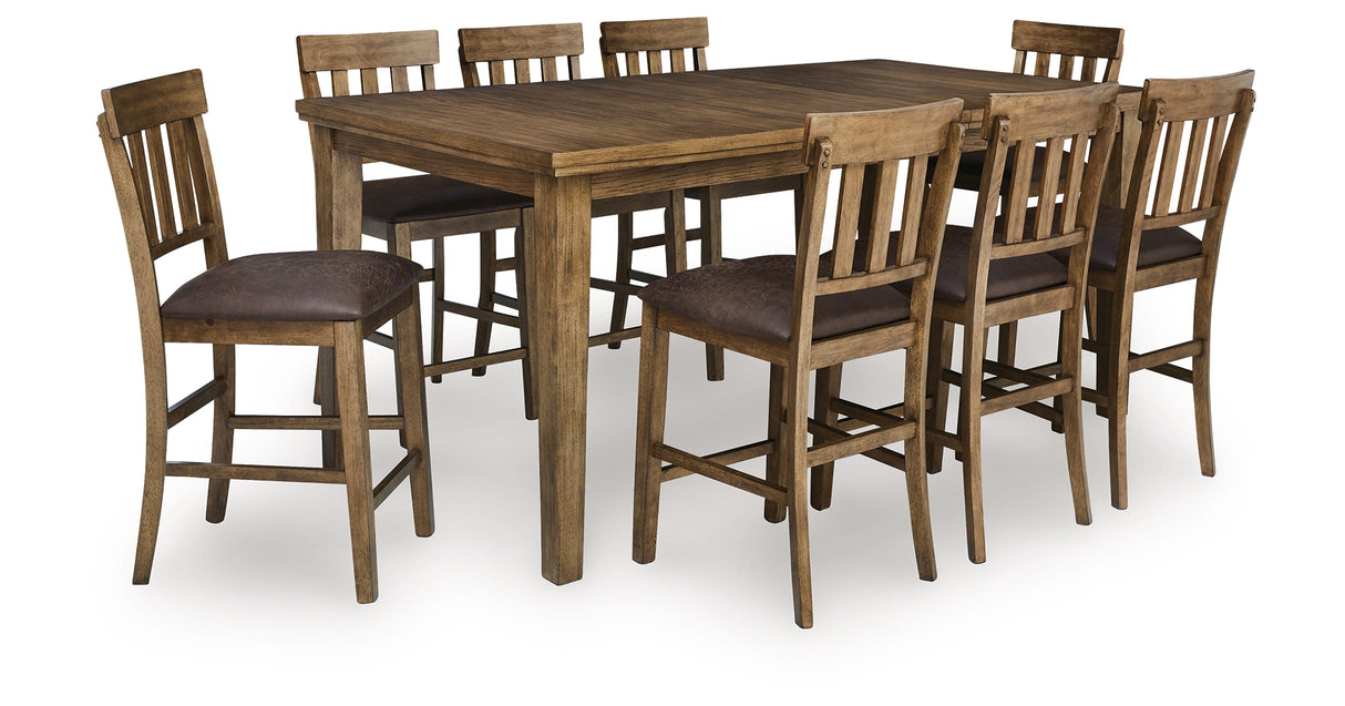 Urbinforte Light Brown Counter Height Dining Table and 8 Barstools from Ashley Furniture - Luna Furniture