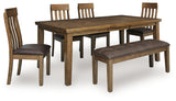 Urbinforte Light Brown Extension Dining Table, 4 Chairs and Bench from Ashley - Luna Furniture