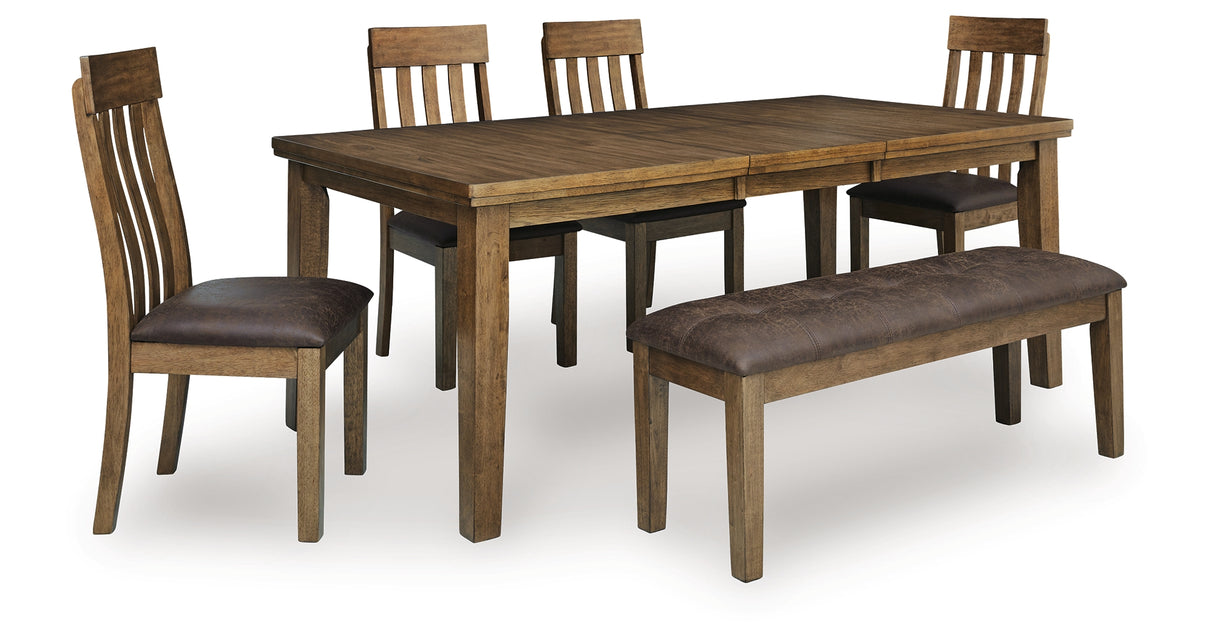 Urbinforte Light Brown Dining Table and 4 Chairs and Bench from Ashley Furniture - Luna Furniture