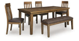 Urbinforte Light Brown Dining Table and 4 Chairs and Bench from Ashley Furniture - Luna Furniture