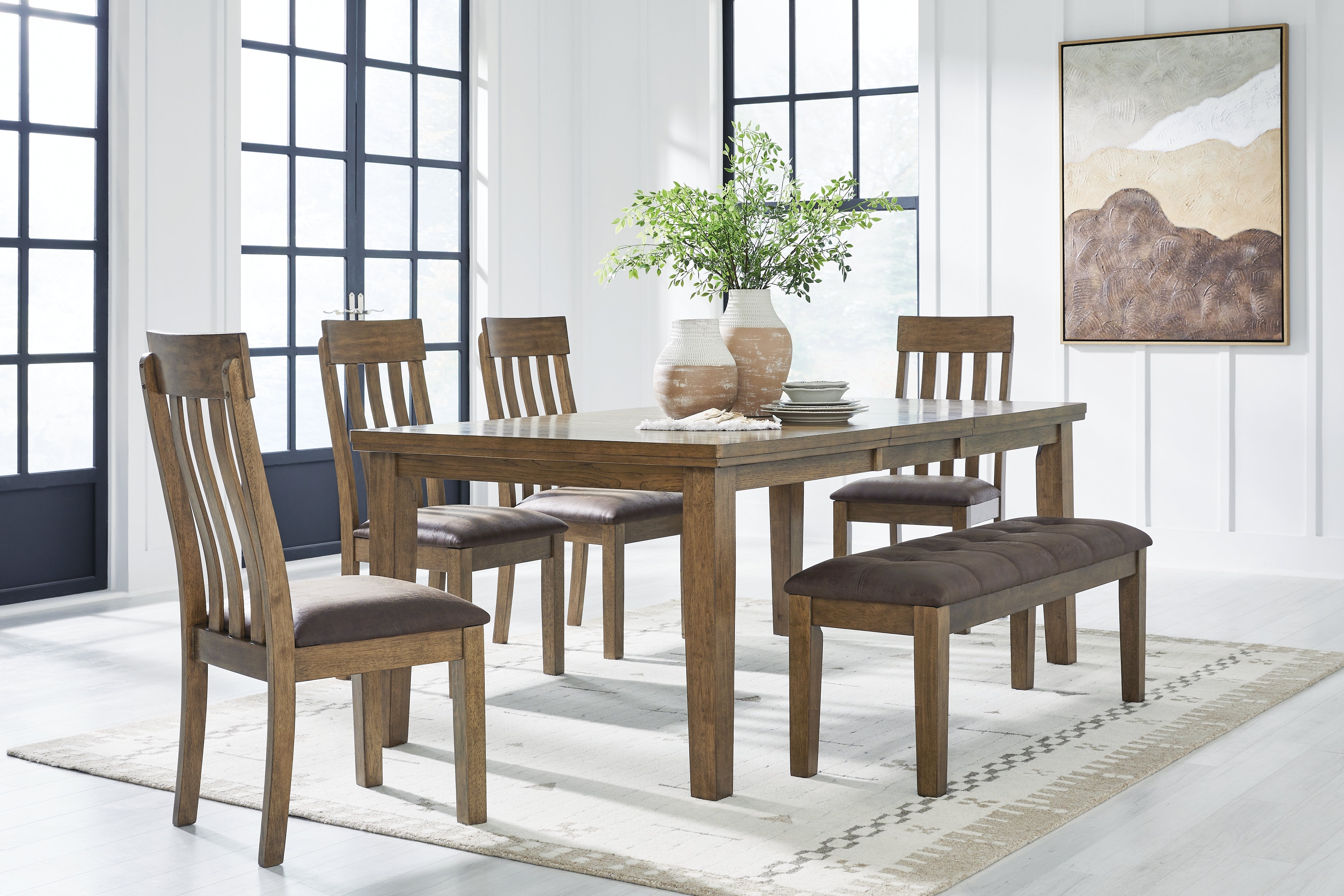 Ashley Urbinforte Light Brown Extension Dining Table, 4 Chairs and